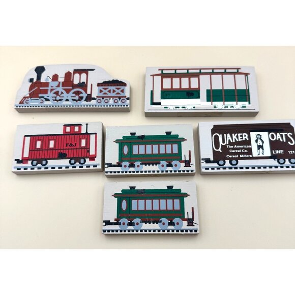 6 pc The Cat’s Meow Wooden RAILROAD Train Quaker, Passenger, Engine - Picture 1 of 8